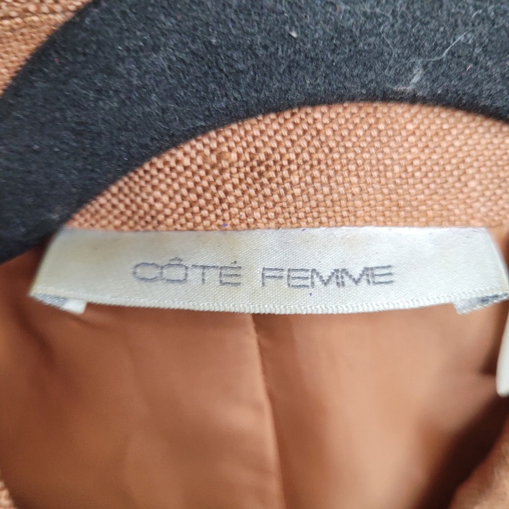 Cote Femme Brown Linen Blazer Jacket Casual Women's Size 4 Made In Italy - Picture 3 of 8
